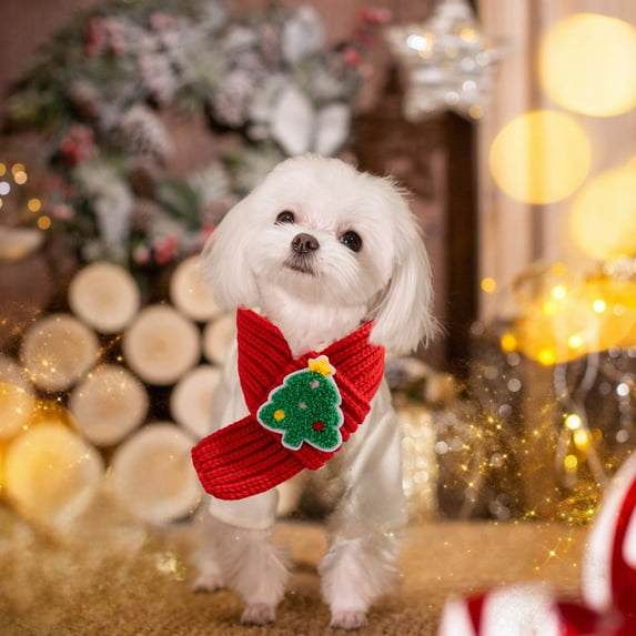 Hxlamzoo Christmas Pet Scarf for Small Dogs - Warm Knitted Dog Scarf with Festive Design, Size M (28-37cm) | Cozy Winter Accessory for Cats & Puppies