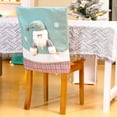thumbnail image 1 of Hxlamzoo Christmas Themed Green Cloth Chair Back Covers with Stereo Santa Claus and Snowman Figurines, Glitter Embellishments, Elastic Removable Design for Xmas Party, Banquet and Home Decoration, 1 of 6