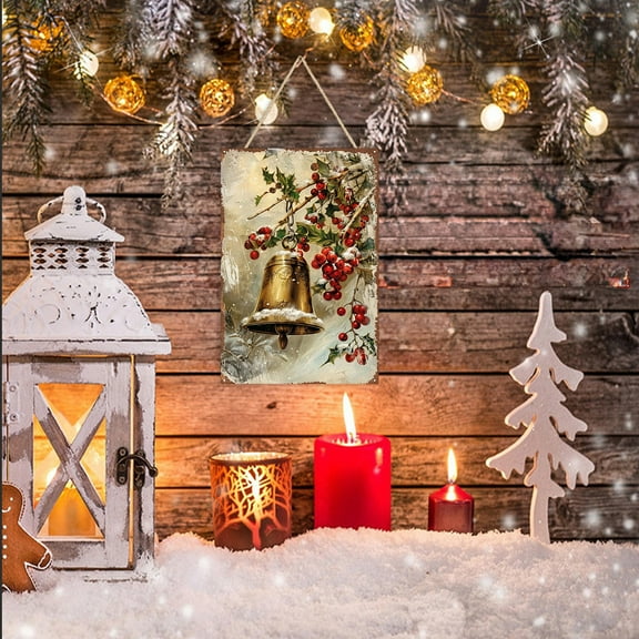Hxlamzoo Christmas Vintage Metal Wall Art Decor Waterproof Sunproof Hanging Signboard Iron Material with Pre-drilled Holes for Home Outdoor Camping Porch Garden Christmas Holiday Decoration