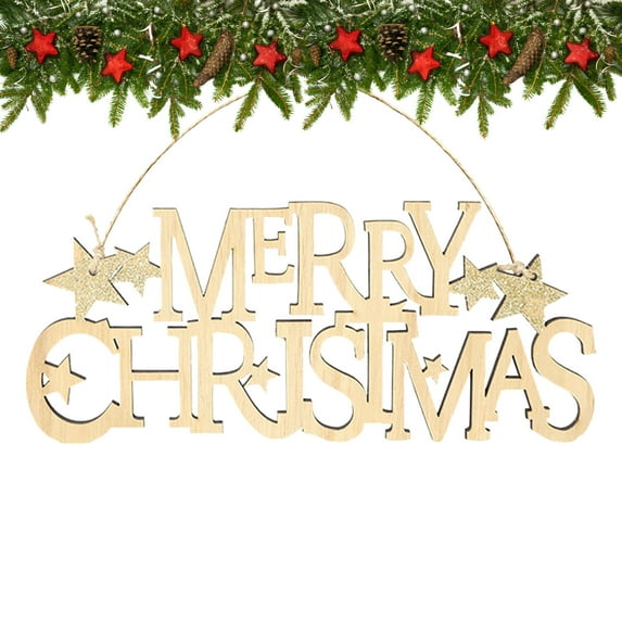 Hxlamzoo Christmas Wood Signs with Stars Wooden Merry Christmas Hanging Sign DIY Block Words Decorative Signs for Christmas Tree Art Decorations