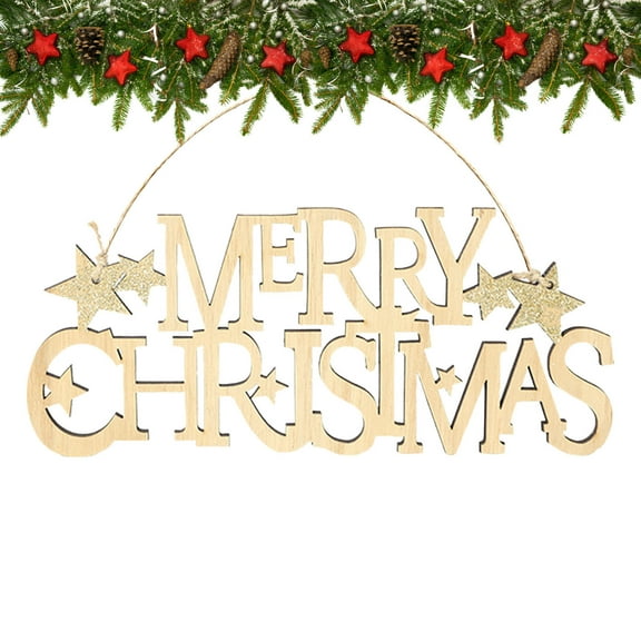 Hxlamzoo Christmas Wood Signs with Stars Wooden Merry Christmas Hanging Sign DIY Block Words Decorative Signs for Christmas Tree Art Decorations