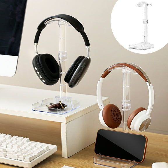 Hxlamzoo Clear Plastic Headphone Stand with Hanger Multi-Functional Desktop Organizer for Headset Storage Gaming Setup Home Office Accessories