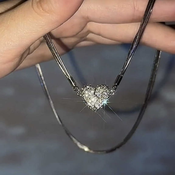 Hxlamzoo Clearance Supplies Magnetic Love Patchwork Necklace Multi-layer Diamond-studded Love Magnet Necklace Heart-shaped Necklace Temperament Clavicle Chain