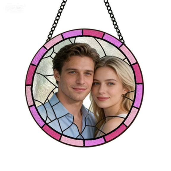 Hxlamzoo Customized DIY Stained Glass Window Display Pendant Personalized with Pet Name, Colorful Butterflies Flowers, Iron Chain for Hanging, Home Decoration Gift for Dog Lovers