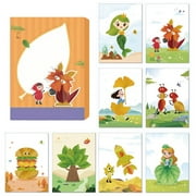 Hxlamzoo DIY Leaf Art Kit for Kids: Pre-Cut Fall Leaves, 12 Patterned Cards & Glue Stick, Safe Non-Toxic Thanksgiving/Halloween Classroom Crafts, School Party Activities Supplies