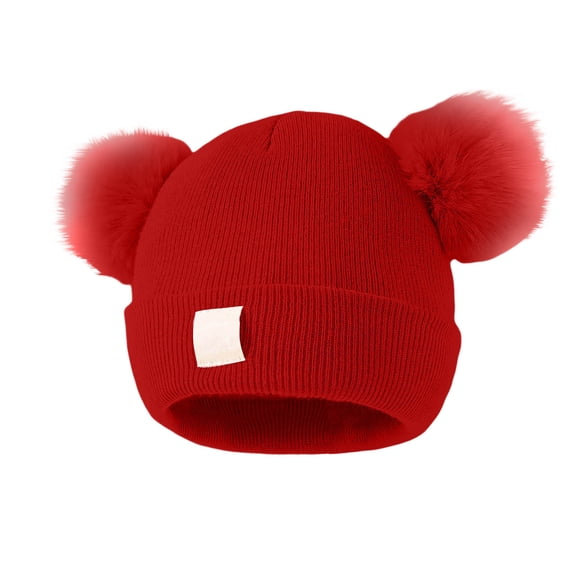 Hxlamzoo Double Heart Embroidery Knitted Winter Hat with Dual Soft Pompoms, Breathable Yarn Beanie for Cold Weather, Family Photography, Home Decoration Accessories