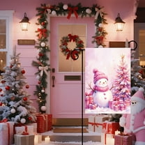Hxlamzoo Double Sided Pink Snowman Reindeer Christmas Garden Flag, Polyester Holiday Outdoor Decoration for Xmas Home Party Festive Decor