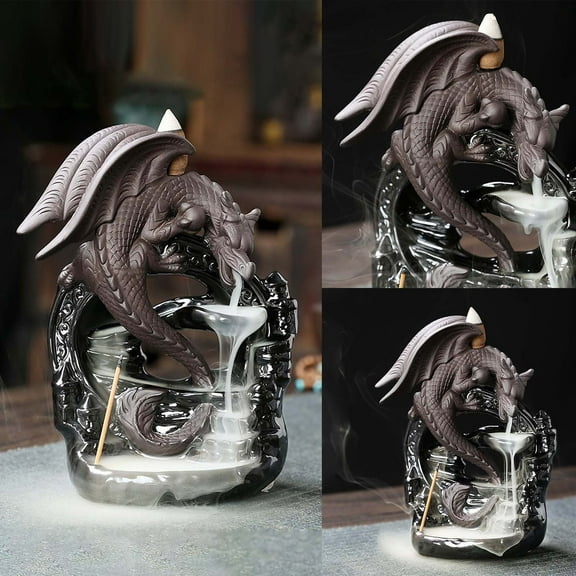 Hxlamzoo Dragon Backflow Incense Burner, Ceramic Incense Waterfall Burners, Incense Fountain Waterfall Holders, Incense Stick Holder with 20 Backflow Incense Cones
