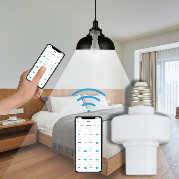 Hxlamzoo E27 Smart Bulb Adapter with Bluetooth APP Control - Wireless Remote Switch for Home Lighting, No Network Needed, 50m Range, 100W Compatible, Energy-saving Lamp Head (White)