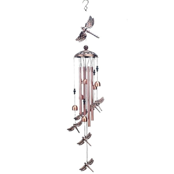 Hxlamzoo Electroplated Brass Wind Chimes with Dragonfly Design - Melodious Metal Pipe Bells for Home, Garden & Feng Shui Decor