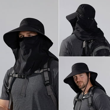 Hxlamzoo Fishing Hat for Men & Women, Outdoor UV Sun Protection Wide Brim Hat with Face Cover & Neck Flap for Hiking Beach Hats