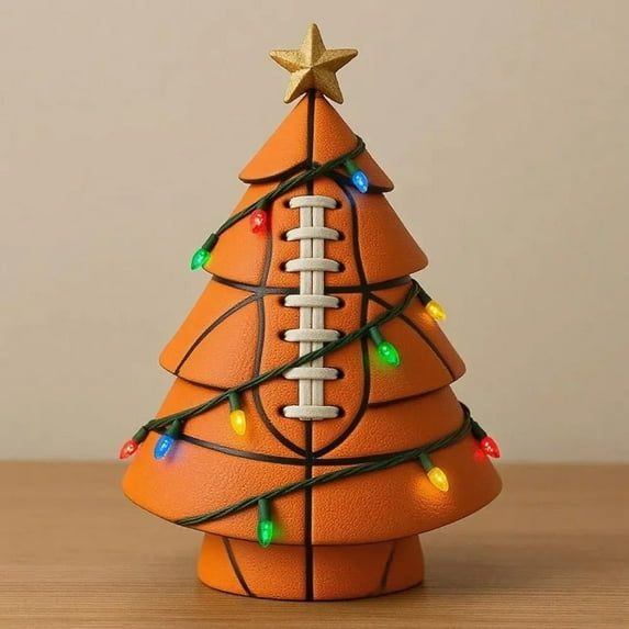Hxlamzoo Football-Shaped Christmas Tree Decor Touchdown with Colorful Lights & Gold Star for Sports Fans, Man Cave, Unique Gift