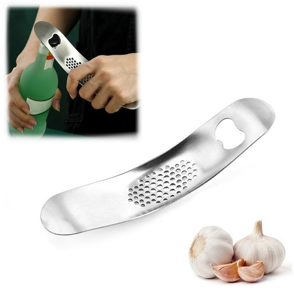 Hxlamzoo Garlic Press - Garlic Rocker- Garlic Masher- Garlic Mincer - Garlic Crusher - Bottle Opener for The Kitchen -Easy to Use and Clean- Stainless Steel & Non Toxic