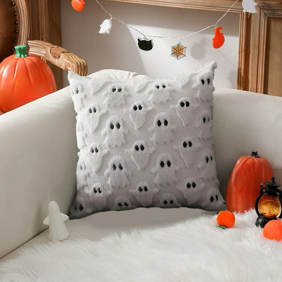 Hxlamzoo Halloween Ghost Pillowcase - Soft Cotton Cushion Cover with Invisible Zipper, 17.72x17.72 Inch for Sofa & Living Room Holiday Decor (White)