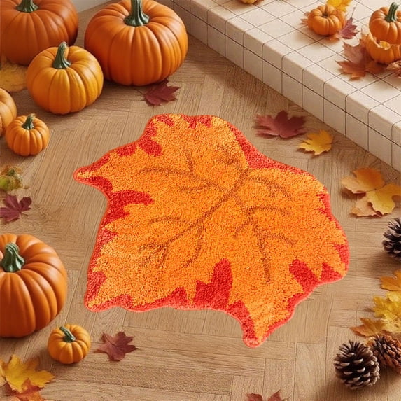 Hxlamzoo Halloween Pumpkin Rug Thanksgiving Maple Leaf Floor Mat - 50x50cm Seasonal Non-Slip Cozy Fall Home Decor for Living Room, Bedroom, Kitchen, Bathroom