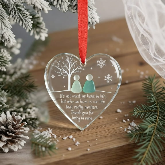 Hxlamzoo Heart-Shaped Sea Glass Friendship Ornament Handmade Christmas Gift for Friends, Sisters, Sea Glass Decor 8cm