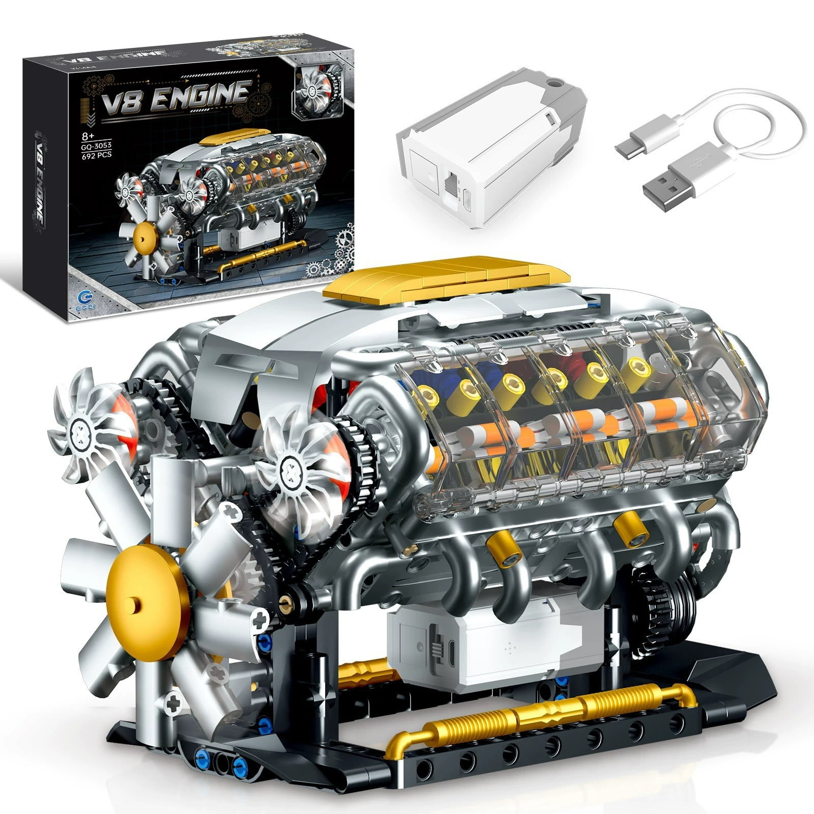 Hxlamzoo Ideas V8 Engine Building Kit for Adults - DIY MOC Mini Model ...