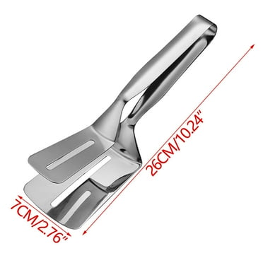 Hxlamzoo Kitchen 10.24 Inch One-Piece Stainless Steel Multipurpose Gripper Vegetable Fruit Bread Fried Steak Barbecue Tongs Clamp Turner Flipper