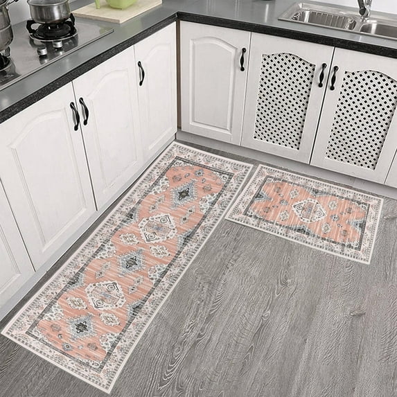 Hxlamzoo Kitchen Rugs, Farmhouse Kitchen Mats for floor Set of 2, Durable & Thin Mats Non Slip Washable , Bright Holiday Decor for Home Laundry, 15.7x23.6+15.7x47.2 In