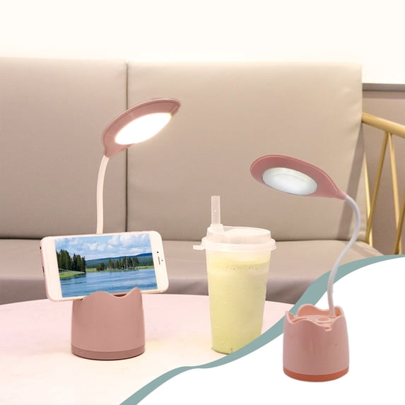 Hxlamzoo LED Desk Lamp for Home Office, Battery Operated Desk Light for Computer/Desktop - Small, Cute, 3 Colors, Rechargeable, Flexible Gooseneck, Pen Holder - Study Table Lamp for Bedroom Reading