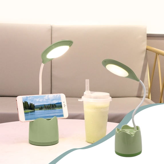 Hxlamzoo LED Desk Lamp for Home Office, Battery Operated Desk Light for Computer/Desktop - Small, Cute, 3 Colors, Rechargeable, Flexible Gooseneck, Pen Holder - Study Table Lamp for Bedroom Reading