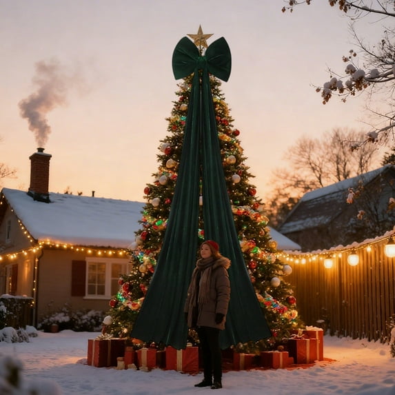 Hxlamzoo Large Wine Red Velvet Bow Christmas Decoration - Cloth Bows in Red, White, Green for Christmas Tree, Window Display, Xmas Holiday Home Party Decor