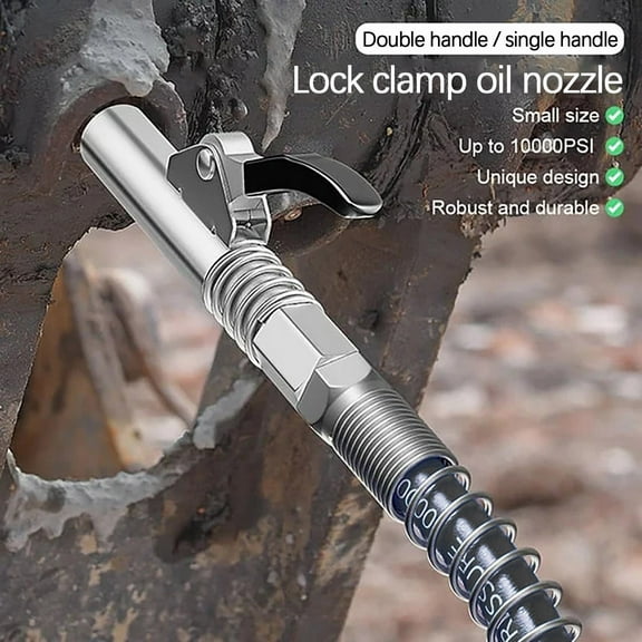 Hxlamzoo Locking Grease Coupler with Handle - 6-Jaw Leak-Proof Design, 12000 PSI Pressure Resistance, Stainless Steel Construction for SAE/DIN Nozzles & Zerk Connectors