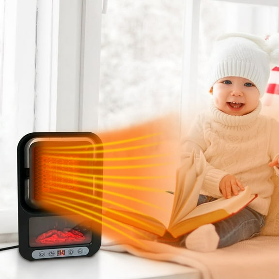 Hxlamzoo Mini Heating Heater Wall-Mounted Desktop Flame Warmer with Remote Control & Digital Display for Home Office Christmas