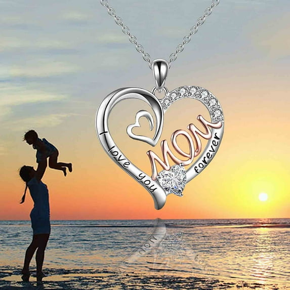 Hxlamzoo Mother's Love Micro Inlaid Pendant Heart Shaped Two-tone Necklace Fashion Jewelr
