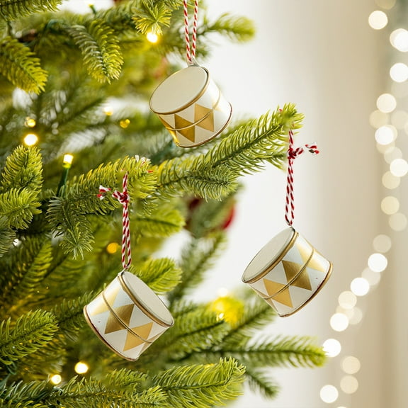 Hxlamzoo Nordic Painted Gongs Drums Iron Christmas Ornaments Gold Red Multicolor Hanging Pendants for Christmas Tree Xmas Holiday Home Party Desktop Decorations