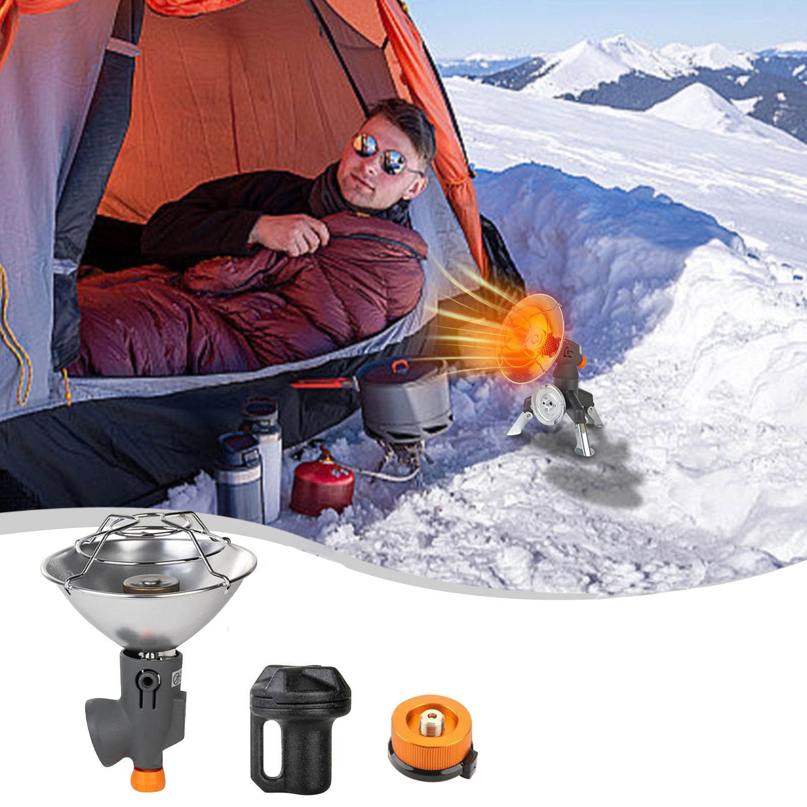 Hxlamzoo Outdoor Heater Portable Camping Gas Stove with Press Ignition & Storage Box, Stainless Steel Mini Winter Tent Heater for Fishing