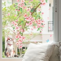 Hxlamzoo Peach Blossom & Butterfly Window Clings with Kittens - Removable DIY Wall Decals for Kids Bedroom, Nursery, Living Room Decor (60x30cm)