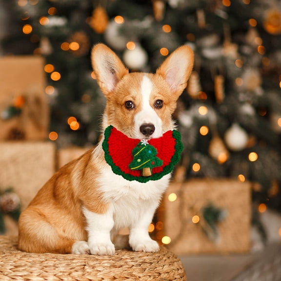 Hxlamzoo Pet Knitted Scarf Christmas Collar Warm Handmade Decoration with Festive Colors for Holiday Pet Apparel Accessories