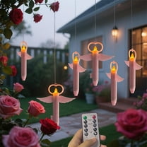 Hxlamzoo Pink Plastic Floating LED Candle Lights with Hanging Decoration, 5.98x5.12 Inch Fire-Safe Holiday Candles for Christmas Tree Xmas Home Party Supplies