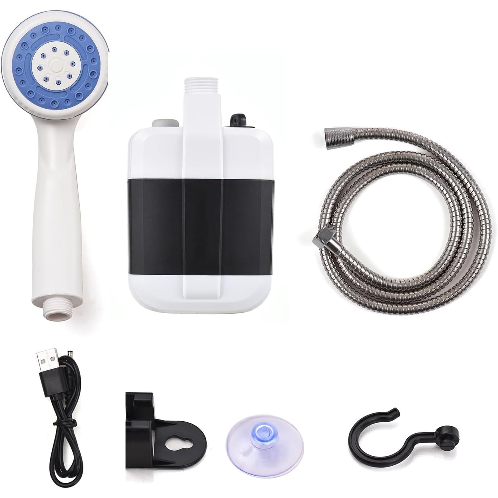 Hxlamzoo Portable Camping Shower - USB Rechargeable Electric Pump with 2-Mode Adjustable Shower Head, 1.5m Hose & 76mm Head, Lightweight for Camping, Hiking, Travel
