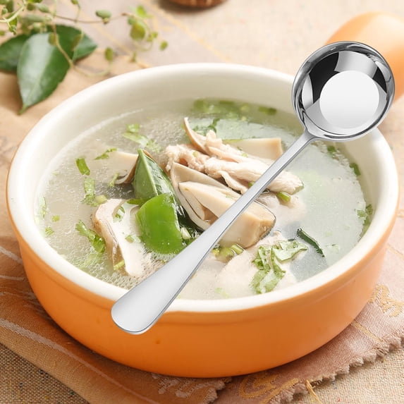 Hxlamzoo Premium Stainless Steel 304 Flat Bottom Soup Spoons - Rust-Resistant & Durable Kitchen Utensils for Soup, Stew, and Serving
