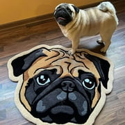Hxlamzoo Pug Shaped Rugs, Creative Cute Dog Shaped Rugs 23.6*22 inch