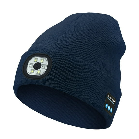 Hxlamzoo Rechargeable LED Illuminated Knit Hat with Bluetooth 5.4 Headphones, 3 Brightness Levels & USB Charging for Outdoor Night Jogging, Camping, Winter Activities