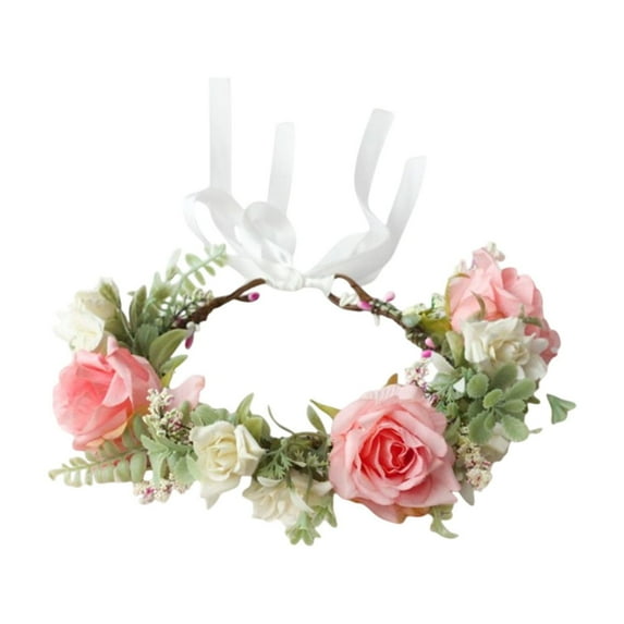 Hxlamzoo Rose Flower Crown Boho Flower Headband Hair Wreath Floral Headpiece Halo with Ribbon Wedding Party Festival Photos