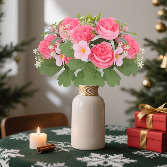Hxlamzoo Simulated Peony Bouquets (Plastic, 11.81x7.08x1.96in) with Lifelike Veins and Helical Skeleton for Wedding Decorations, Holiday Parties, Bridal Photography Props