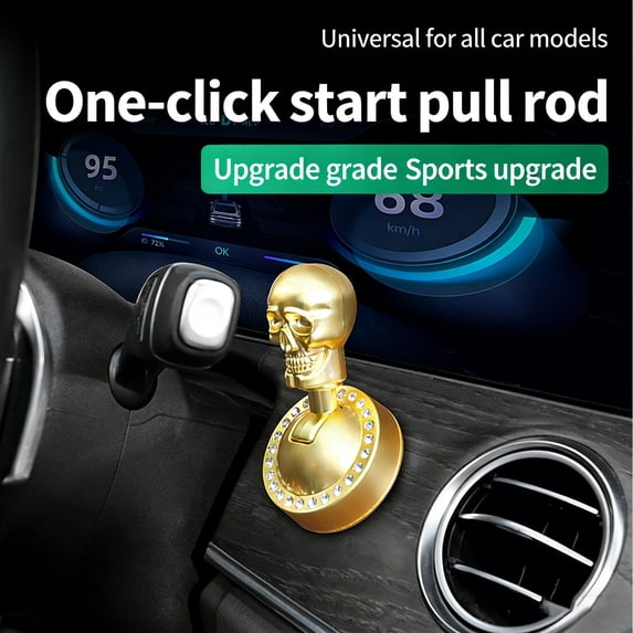 Hxlamzoo Skull Head Design Zinc Alloy Gold Car Ignition Button Cover Protective Decor Easy Install for Automotive Interior Accessory