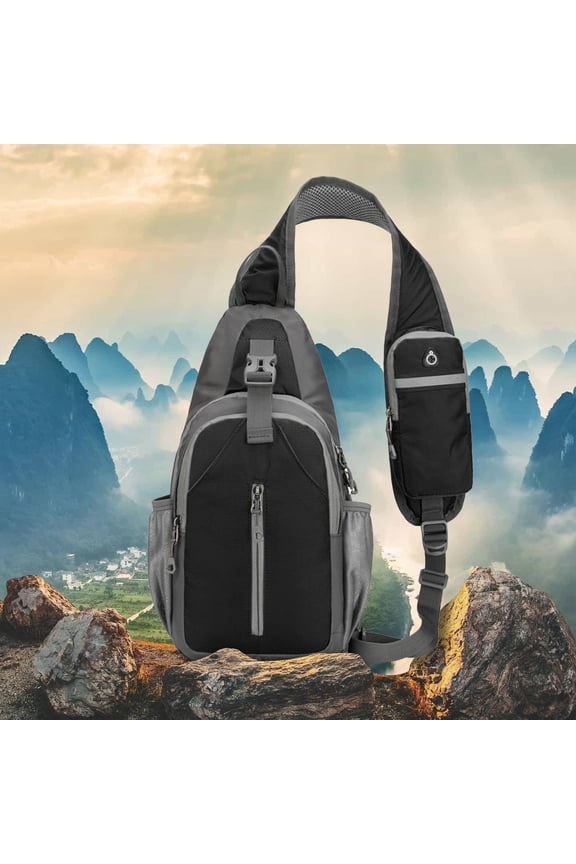 Sling Backpack with Phone Holder on Strap for Men Women Crossbody Chest Bag for Travel Hiking