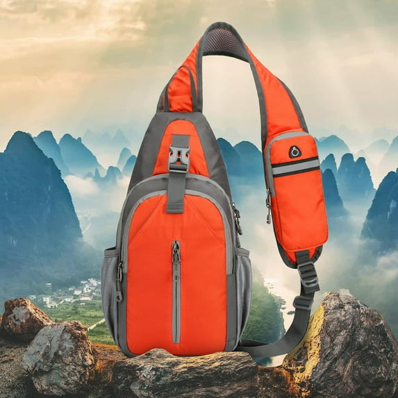 Hxlamzoo Sling Backpack with Phone Holder on Strap for Men Women Crossbody Chest Bag for Travel Hiking