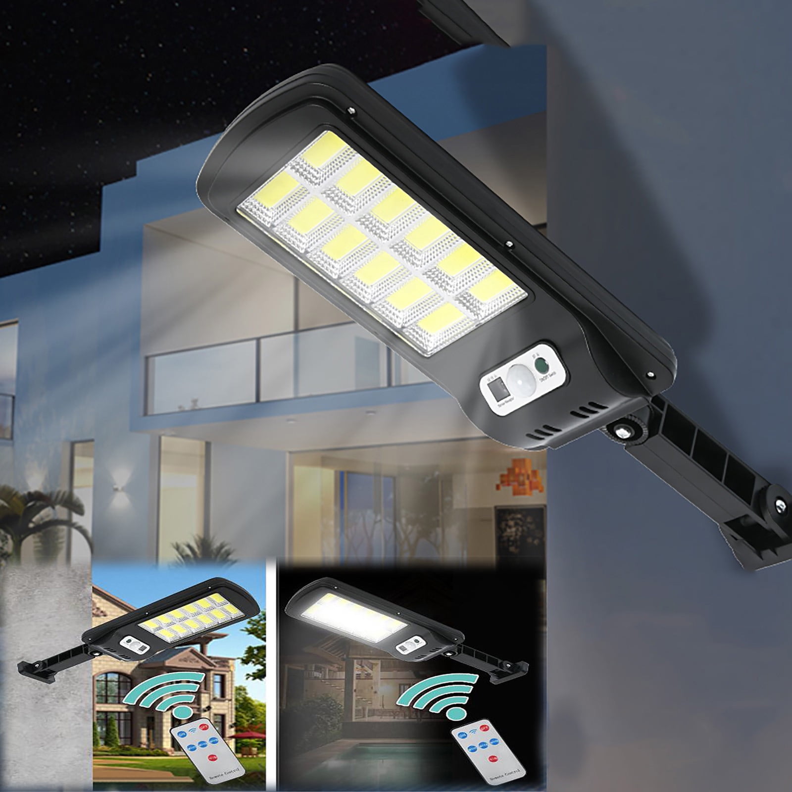 Hxlamzoo Solar Charging Outdoor Home Lighting 12 Grid COB Street Light, Three Level Lighting Mode, Polycrystalline Silicon Solar Panel, Large Capacity Battery