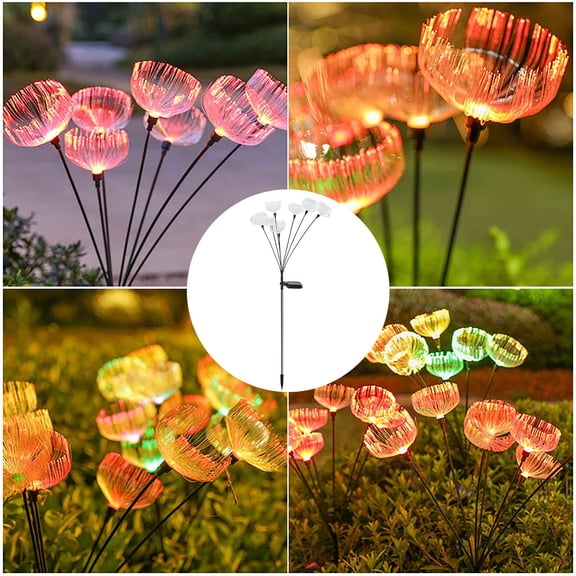 Hxlamzoo Solar Fiber Jellyfish Lamp Outdoor Light Auto On/Off 6H Runtime IP65 Waterproof ABS RGB Gradient Colors
