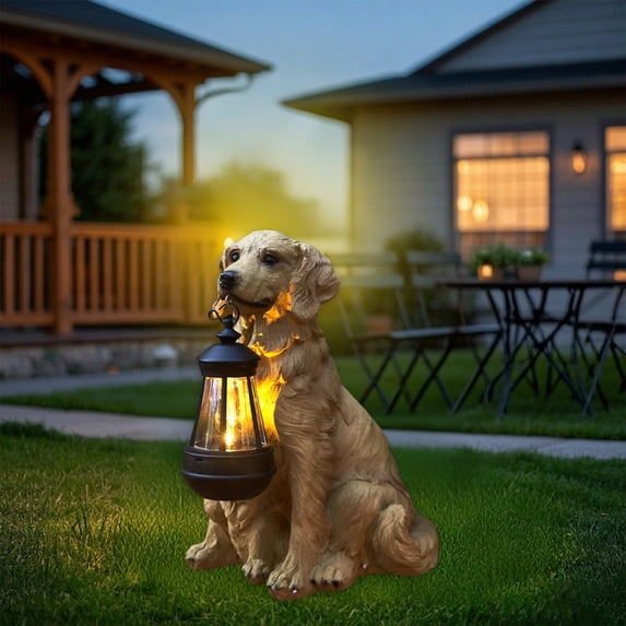 Hxlamzoo Solar-Powered Puppy Statue Light – Outdoor Garden Decor, Resin Animal Figure with Auto LED Lighting for Patio, Yard | Eco-Friendly Solar Light, Weather-Resistant Dog Ornament