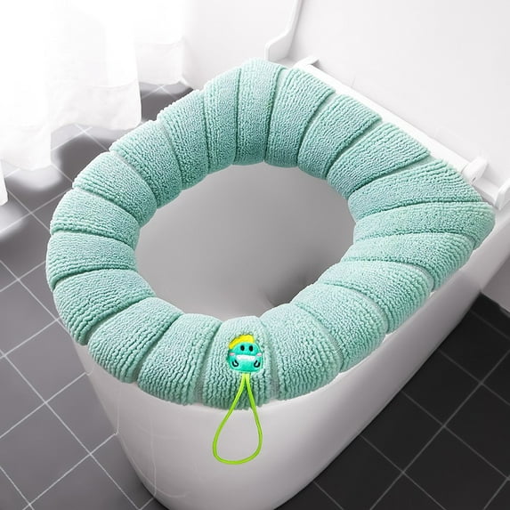 Hxlamzoo Solid-color Toilet Seat Cushion with Handle, Soft Warm Bathroom Accessory, Stretchable Non-Slip Design, Machine-Washable Hygienic Cover for Home Bathroom Decor, Multiple Color Options