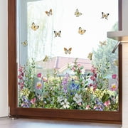 Hxlamzoo Spring Summer Garden Flower Double Sided Window Clings Wildflower Sunflower Butterflies Floral Window Decals Anti-Collision Glass Window Doors Window Stickers