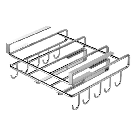 Hxlamzoo Sturdy Steel Under Shelf Kitchen Organizer Rack - No Drilling Required, Holds Mugs, Cutting Board, Coffee Cups, Paper Towels & Plastic Wrap (Silver)