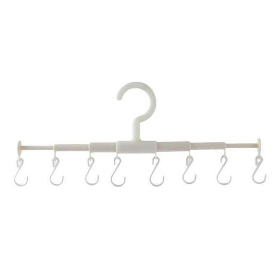 Hxlamzoo Telescopic Coat Hanging Rack Organizer with 8 Rotating Hooks, Adjustable Length for Closet/Dorm Storage - White Plastic Space-Saving Solution